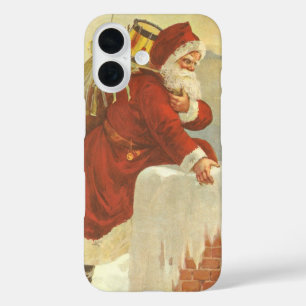 Kerstman in de schoorsteen uit het victoriaanse ti iPhone 16 hoesje