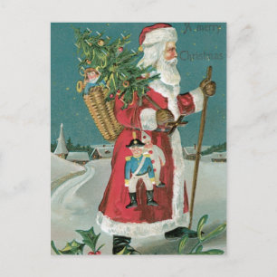  kerstman in de sneeuw feestdagenkaart