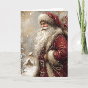 Kerstman in dorp Vrolijke Feestdagen Vouwkaart Kaart