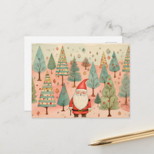 Kerstman in een kerstboom bos briefkaart
