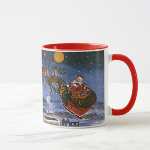 Kerstman in een slee vliegend mok