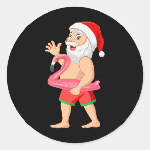 Kerstman in flamingo drijver leuke kerst in juli ronde sticker