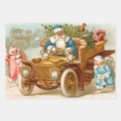  kerstman in Gold Car en kerstangels Inpakpapier Vel (Voorkant 3)