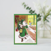 Kerstman in het groen met cadeaus Feestdagenkaart (Staand voorkant)