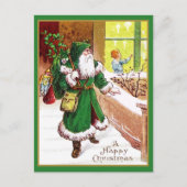 Kerstman in het groen met cadeaus Feestdagenkaart (Voorkant)