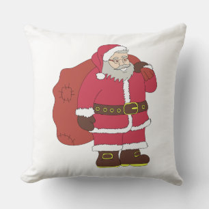 Kerstman in het rood met cadeautas en bril kussen