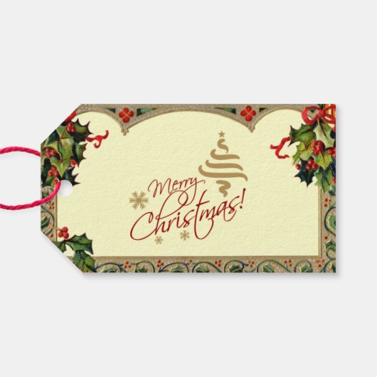  kerstman in Holly Lijst Gift Label Cadeaulabel (Achterkant Horizontaal)