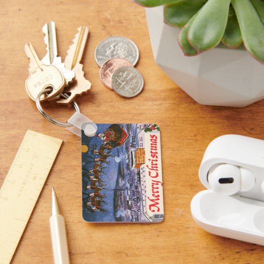 Kerstman in kerkslede op kerstavond sleutelhanger (Bureau)