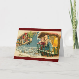  kerstman in luchtballon feestdagen kaart