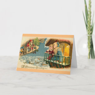  kerstman in luchtballon feestdagen kaart