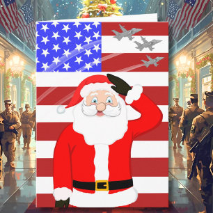Kerstman in militaire uitvoering salueert kaart