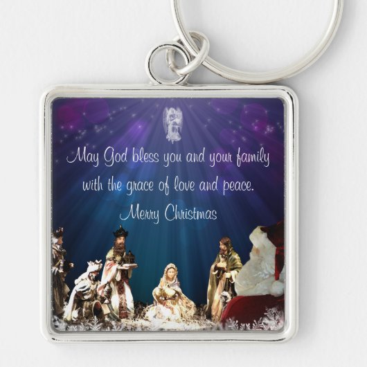 Kerstman in Nativiteit Sleutelhanger (Voorkant)