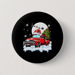 Kerstman in pick-uptruck met kerstboom bestuurder ronde button 5,7 cm