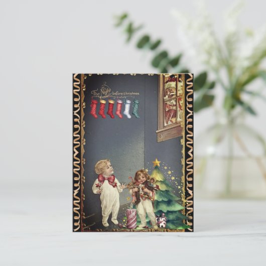 Kerstman in raam kinderen nacht voor Kerstmis Briefkaart (Staand voorkant)