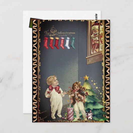 Kerstman in raam kinderen nacht voor Kerstmis Briefkaart (Voorkant / Achterkant)