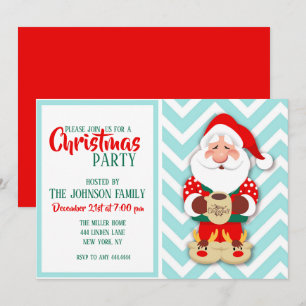 kerstman in rode pyjama met een mok         kaart