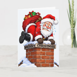 Kerstman in Schoorsteen Kerstmis Kaart
