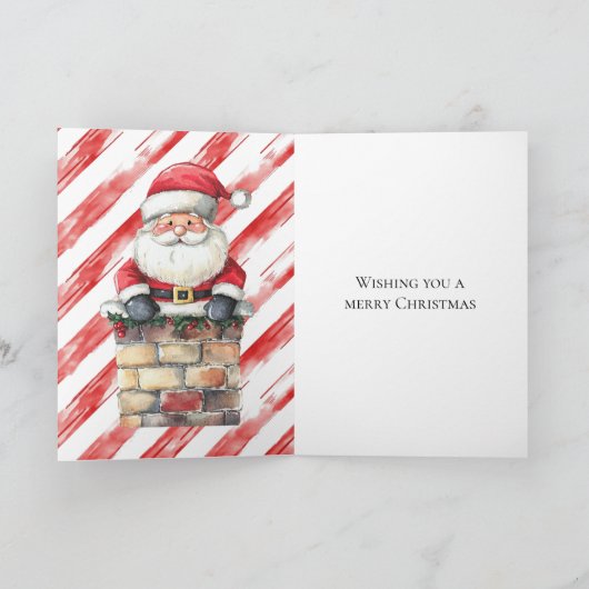 Kerstman in Schoorsteen Rood Gestreepte Kerst Kaart (Binnen)