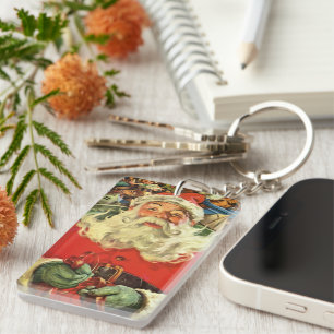 Kerstman in slee met cadeaus in vintage stijl sleutelhanger