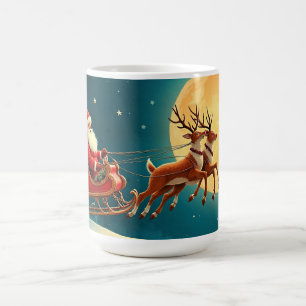 Kerstman in slee met rendieren koffiemok