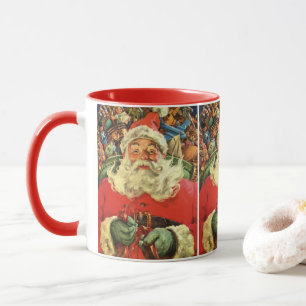 Kerstman in slee met speelgoed in vintage stijl mok