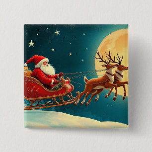 Kerstman in slee vierkante button 5,1 cm