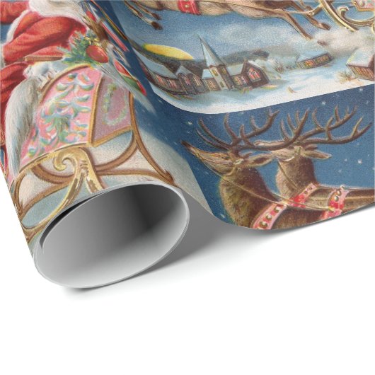 kerstman in Sleigh Flying Cadeaupapier (Rol Hoek)