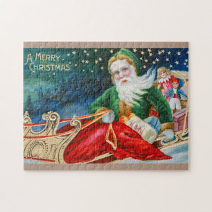 kerstman in Sleigh Merry Kerstmis Legpuzzel