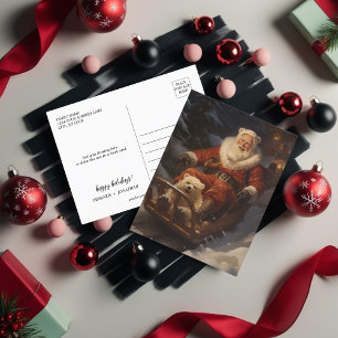 Kerstman in sneeuw en mooi wit beer Feestdagenkaart