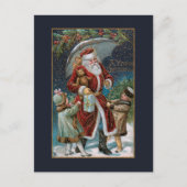 Kerstman in Sneeuw met Kinderen & Paraplu Briefkaart (Voorkant)
