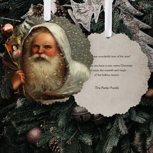 kerstman in sneeuw met speelgoed ornament kaart