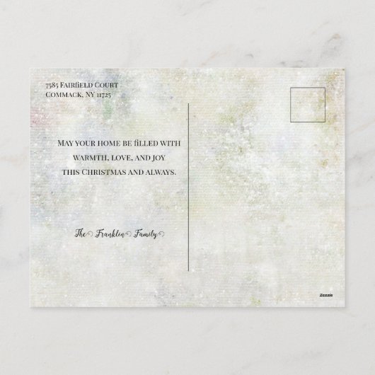  kerstman in sneeuwkraakbeen feestdagenkaart (Achterkant)