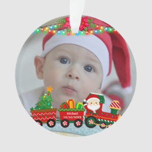 Kerstman in trein met cadeaus en kerstboom ornament