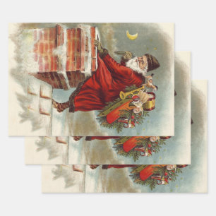 Kerstman in Victoriaanse stijl op dak Inpakpapier Vel