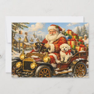 Kerstman in vintage auto cadeaus bezorgend feestdagenkaart