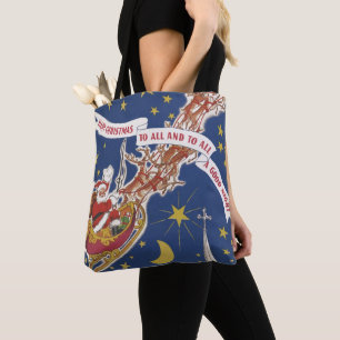 Kerstman in vintage stijl met vliegende rendieren draagtas