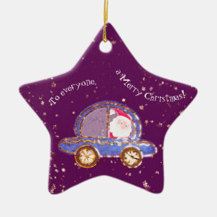Kerstman in zijn auto met Kerstmis Keramisch Ornament