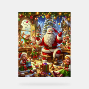 Kerstman in zijn kerstwerkplaats met speelgoed muu acryl bord