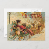  kerstman in zijn rendierslee feestdagenkaart (Voorkant / Achterkant)