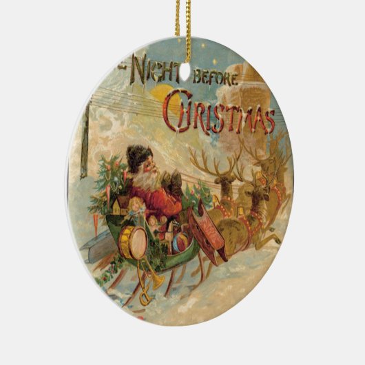 kerstman in zijn rendierslee keramisch ornament (Rechts)