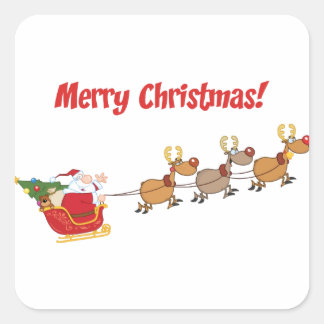 Kerstman in zijn slee vierkante sticker
