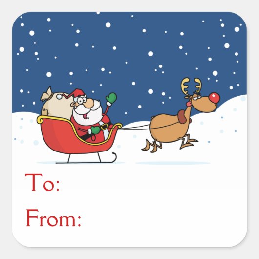 Kerstman in zijn slee vierkante sticker (Voorkant)