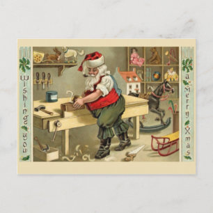 Kerstman in zijn werkplaats feestdagenkaart