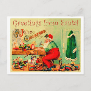 Kerstman in zijn werkplaats, vintage Kerstmis Briefkaart