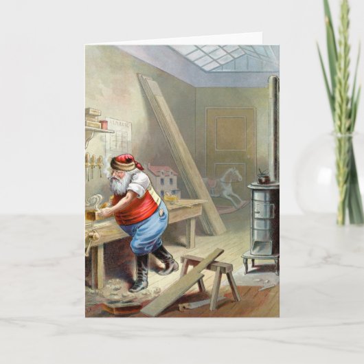 Kerstman in zijn workshop feestdagen kaart (Voorkant)