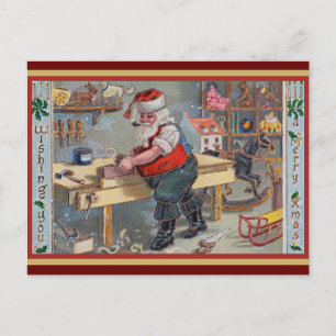 Kerstman in zijn Workshop, Vrolijk Kerstfeest, Briefkaart