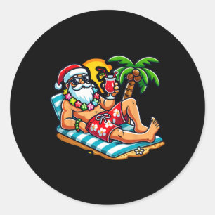 Kerstman in zwembroek Kerst in juli strand Ronde Sticker