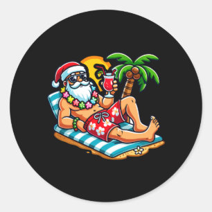 Kerstman in zwembroek zomer kerst strandfeest ronde sticker