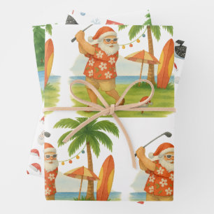 Kerstman is aan het golfen inpakpapier vel
