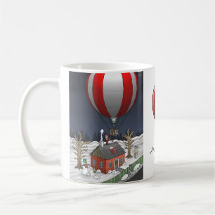 Kerstman is gearriveerd met een heteluchtballon koffiemok